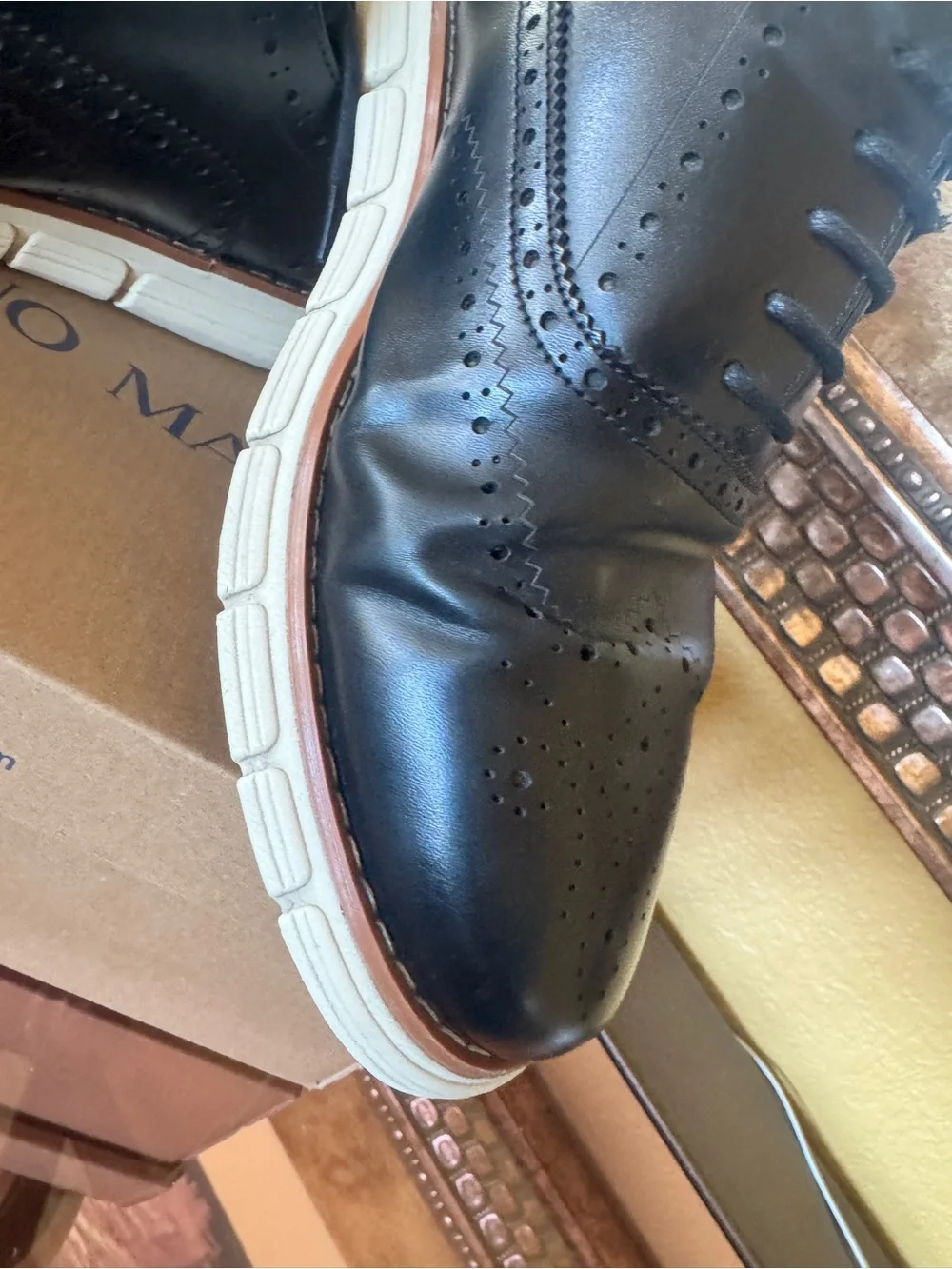 Bruno Marc Men's Black Wingtip Derby with White Sole